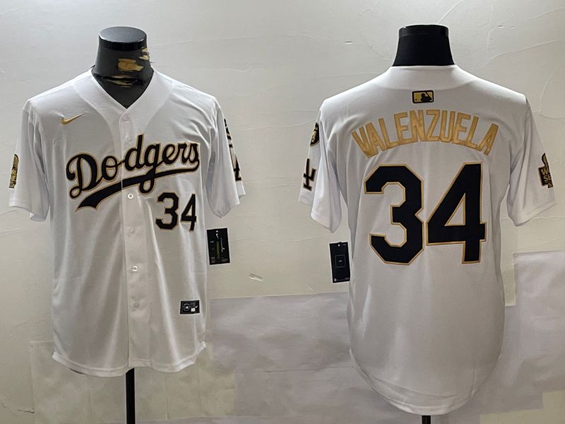 Men Los Angeles Dodgers #34 Valenzuela White Gold Game 2024 Nike MLB Jersey style 11201